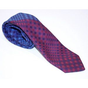 DUCHAMP LONDON Burgundy Blue CHECKS Woven SUIT  TIE $150